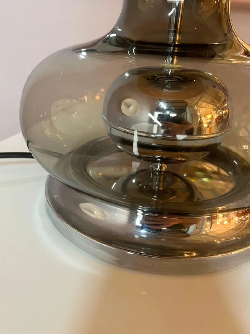 Pamono Table Lamp in Grey and Silver Smoked Glass> Table Lamps