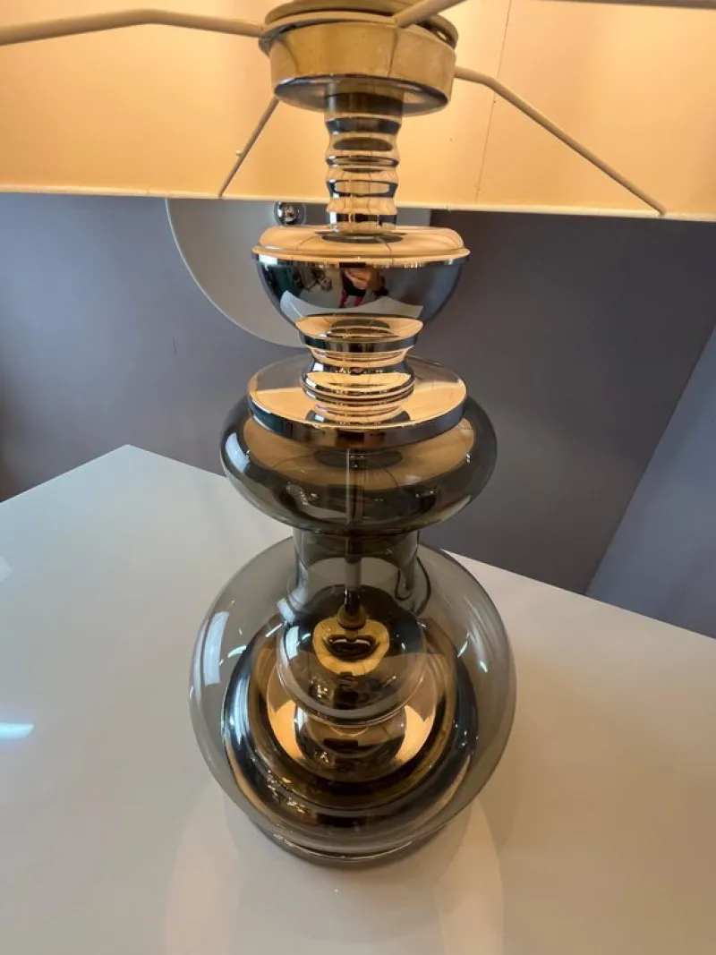 Pamono Table Lamp in Grey and Silver Smoked Glass> Table Lamps