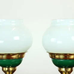 Pamono Table Lamps in Opaline Glass and Brass, Former Czechoslovakia, 1955, Set of 2> Table Lamps