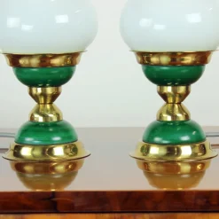 Pamono Table Lamps in Opaline Glass and Brass, Former Czechoslovakia, 1955, Set of 2><noscript><img width=