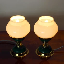 Pamono Table Lamps in Opaline Glass and Brass, Former Czechoslovakia, 1955, Set of 2><noscript><img width=