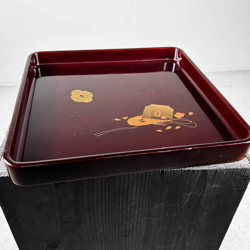 Clearance Pamono Taishō Era Wooden Lacquerware Maki-E Tray, Japan, 1920s