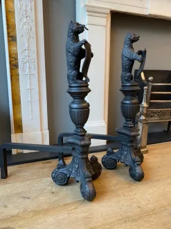 Pamono Tall Antique Fire Dogs in Cast Iron, 1890, Set of 2><noscript><img width=