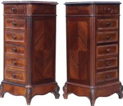 Outlet Pamono Tall Antique Parquetry Veneer Bedside Tables, 1910s, Set of 2