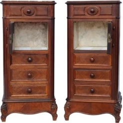 Outlet Pamono Tall Antique Parquetry Veneer Bedside Tables, 1910s, Set of 2