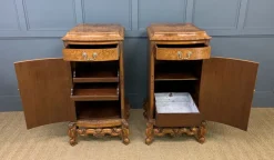 Pamono Tall Burr Walnut Pedestals, 1910, Set of 2><noscript><img width=