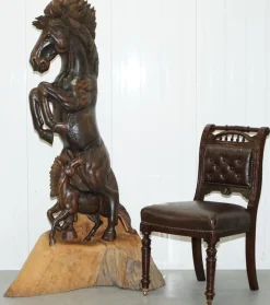Discount Pamono Tall Hand-Carved Sculpture of Rearing Horse and Foal