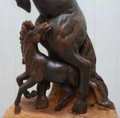 Discount Pamono Tall Hand-Carved Sculpture of Rearing Horse and Foal