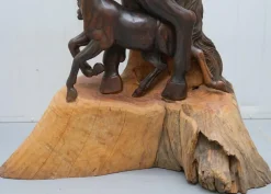 Discount Pamono Tall Hand-Carved Sculpture of Rearing Horse and Foal