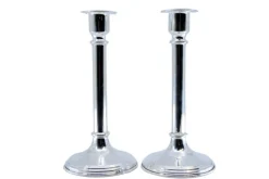 Pamono Tall Silver Candlesticks with Smooth Stems and Circular Bases> Candleholders