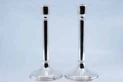 Pamono Tall Silver Candlesticks with Smooth Stems and Circular Bases> Candleholders