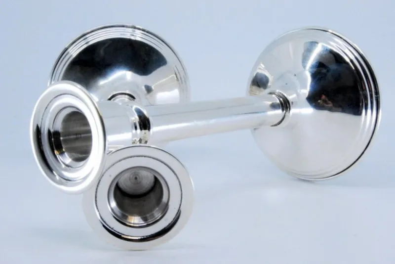 Pamono Tall Silver Candlesticks with Smooth Stems and Circular Bases> Candleholders