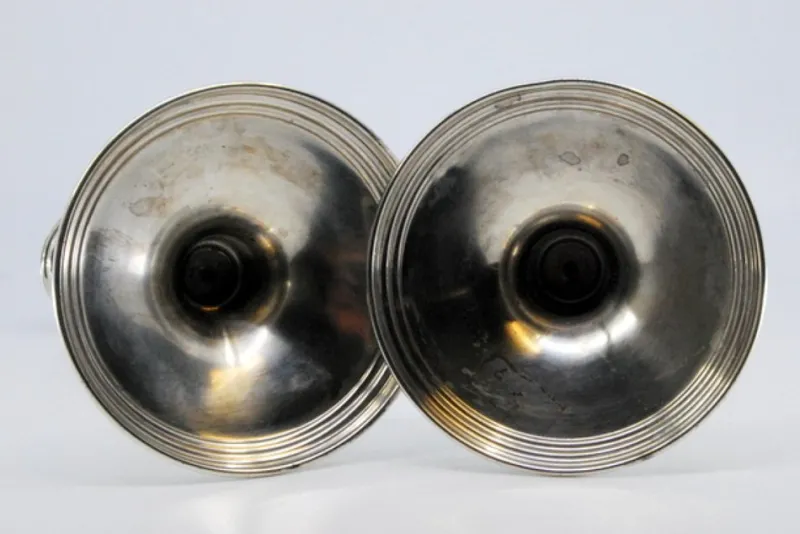 Pamono Tall Silver Candlesticks with Smooth Stems and Circular Bases> Candleholders