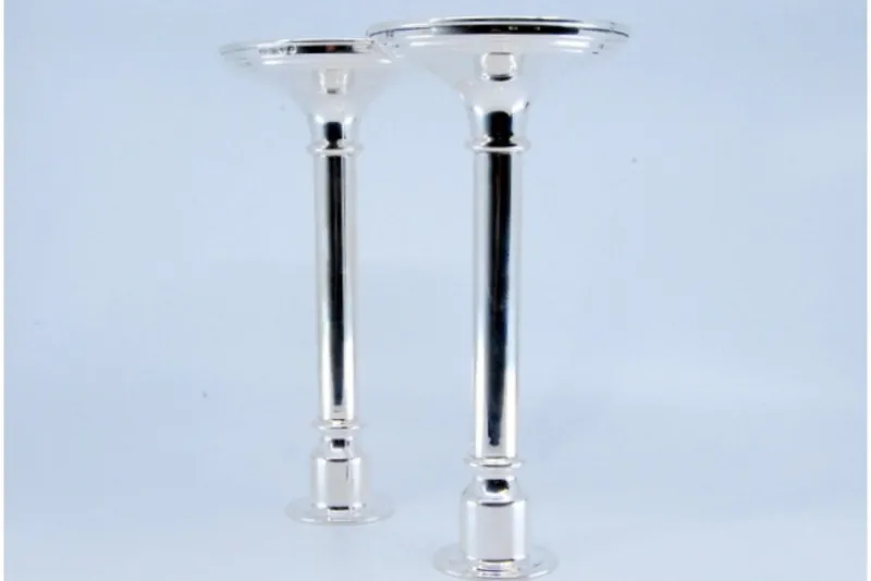 Pamono Tall Silver Candlesticks with Smooth Stems and Circular Bases> Candleholders