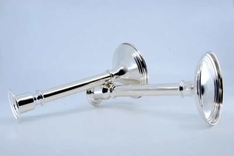 Pamono Tall Silver Candlesticks with Smooth Stems and Circular Bases> Candleholders