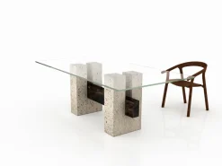 Discount Pamono Tapies Dining Table in Natural Travertine Marble with Oxide Slate Crossbar by Joaquín Moll for Meddel