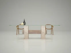 Discount Pamono Tapies Dining Table in Natural Travertine Marble with Oxide Slate Crossbar by Joaquín Moll for Meddel