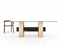 Discount Pamono Tapies Dining Table in Natural Travertine Marble with Oxide Slate Crossbar by Joaquín Moll for Meddel
