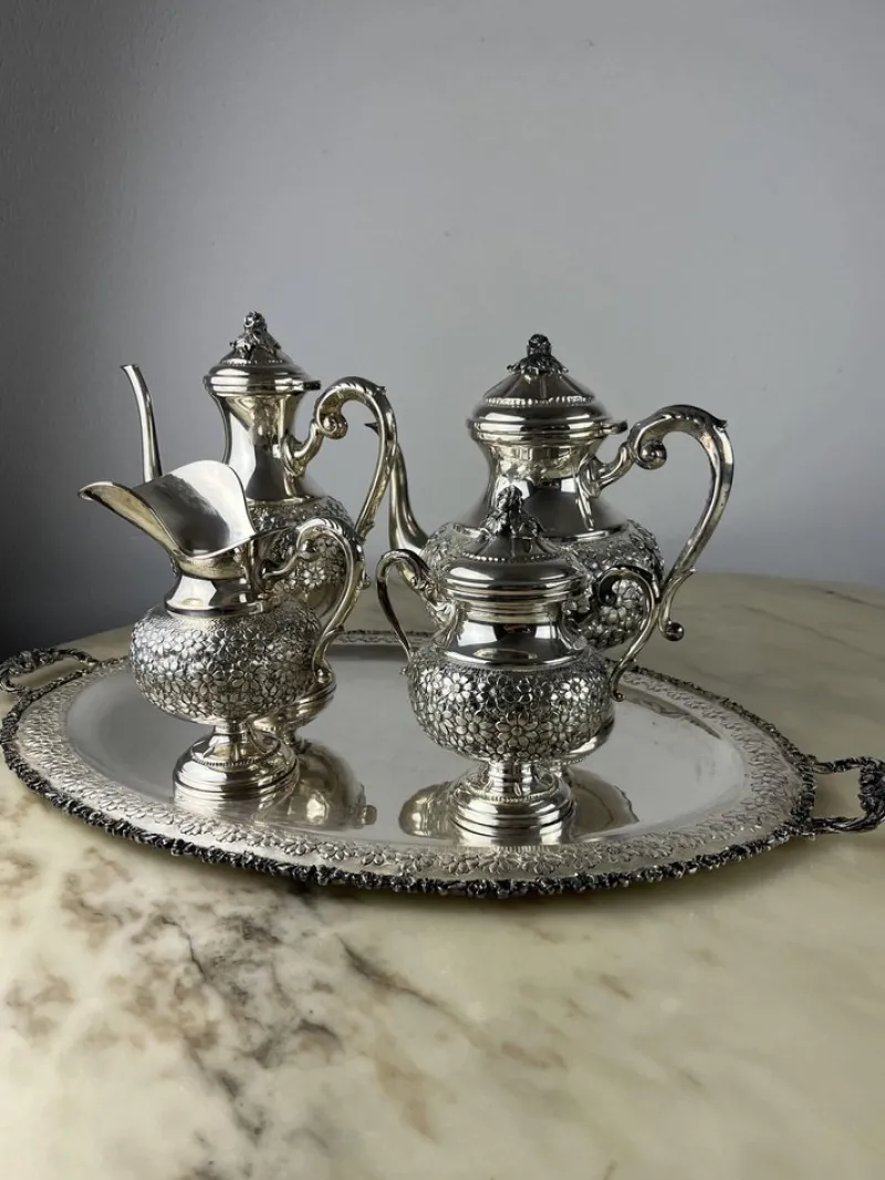 Online Pamono Tea and Coffee Service & Tray in 800 Silver, Italy, 1980s, Set of 5