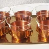 Discount Pamono Tea Glasses & Tray in Copper, Brass & Jena Glass from Schott, Mainz, 1960s, Set of 7