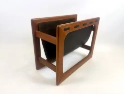 Pamono Teak & Leather Magazine Rack attributed to Aksel Kjersgaard for Salin Mobler, 1970s><noscript><img width=