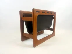Pamono Teak & Leather Magazine Rack attributed to Aksel Kjersgaard for Salin Mobler, 1970s><noscript><img width=