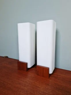 New Pamono Teak and White Opaline Wall Lights by Louis Kalff, 1960, Set of 2