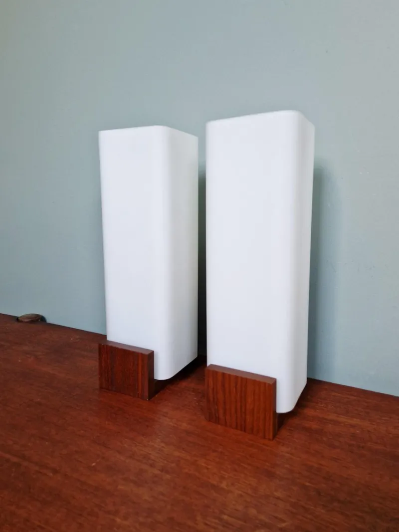 New Pamono Teak and White Opaline Wall Lights by Louis Kalff, 1960, Set of 2