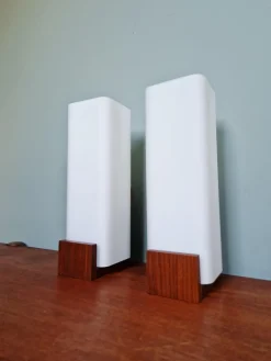 New Pamono Teak and White Opaline Wall Lights by Louis Kalff, 1960, Set of 2