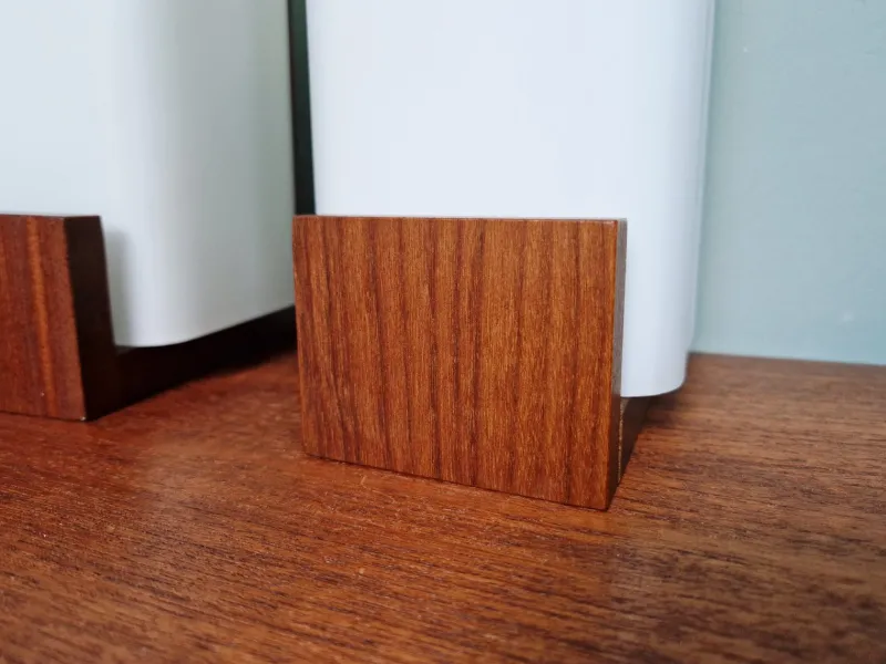 New Pamono Teak and White Opaline Wall Lights by Louis Kalff, 1960, Set of 2