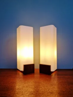 New Pamono Teak and White Opaline Wall Lights by Louis Kalff, 1960, Set of 2