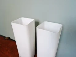 New Pamono Teak and White Opaline Wall Lights by Louis Kalff, 1960, Set of 2