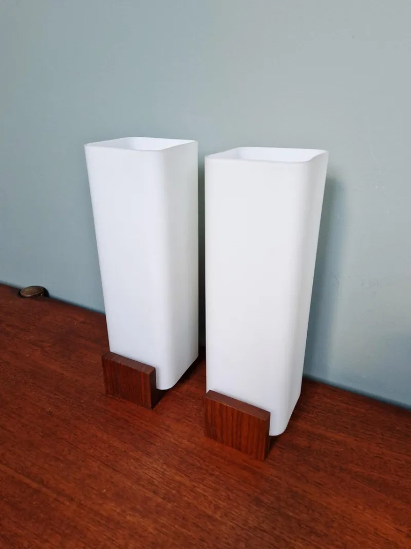 New Pamono Teak and White Opaline Wall Lights by Louis Kalff, 1960, Set of 2