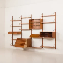 Pamono Teak 4-Bay Wall Unit by Poul Cadovius for Cado, Denmark, 1960s><noscript><img width=