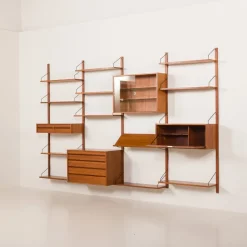 Pamono Teak 4-Bay Wall Unit by Poul Cadovius for Cado, Denmark, 1960s><noscript><img width=