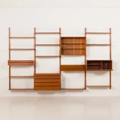 Pamono Teak 4-Bay Wall Unit by Poul Cadovius for Cado, Denmark, 1960s><noscript><img width=