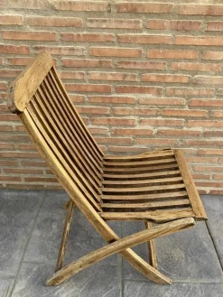 Pamono Teak Folding Deck Chair with Slat Back from Scan Com, 1960s> Garden Seating