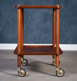 Pamono Teak Serving Bar Cart by Poul Hundevad, 1960s><noscript><img width=