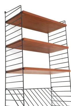 New Pamono Teak String Wall Shelf with Magazine Rack by Kajsa & Nisse Strinning, 1960s