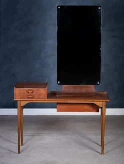 Clearance Pamono Teak Vanity Table with Mirror and Storage, Denmark, 1960s