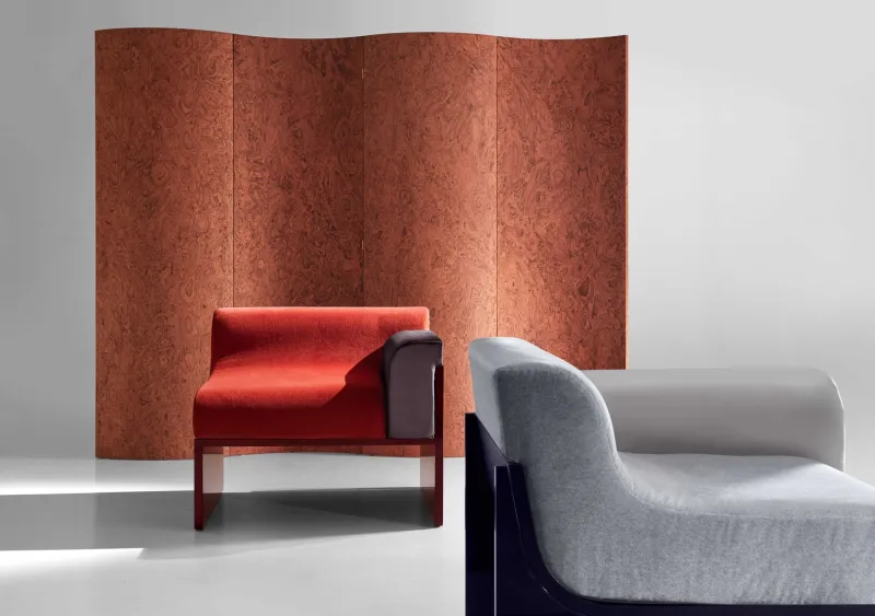 Discount Pamono Terracotta Elm Burl Veneer Room Divider by Daniel Nikolovski & Danu Chirinciuc for KABINET, 2019