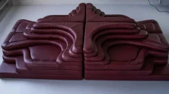 Pamono Terrazza Landscapes in Burgundy Leather by Ubald Klug for de Sede, 1970s, Set of 4><noscript><img width=