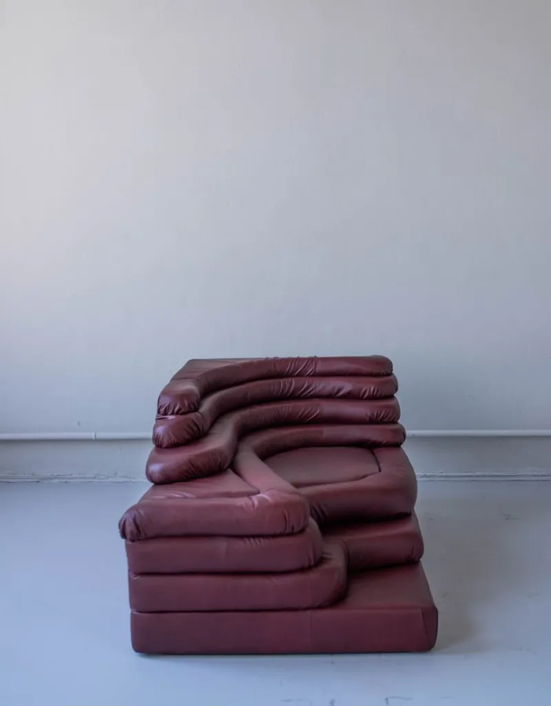Pamono Terrazza Landscapes in Burgundy Leather by Ubald Klug for de Sede, 1970s, Set of 4> Living Room Sets