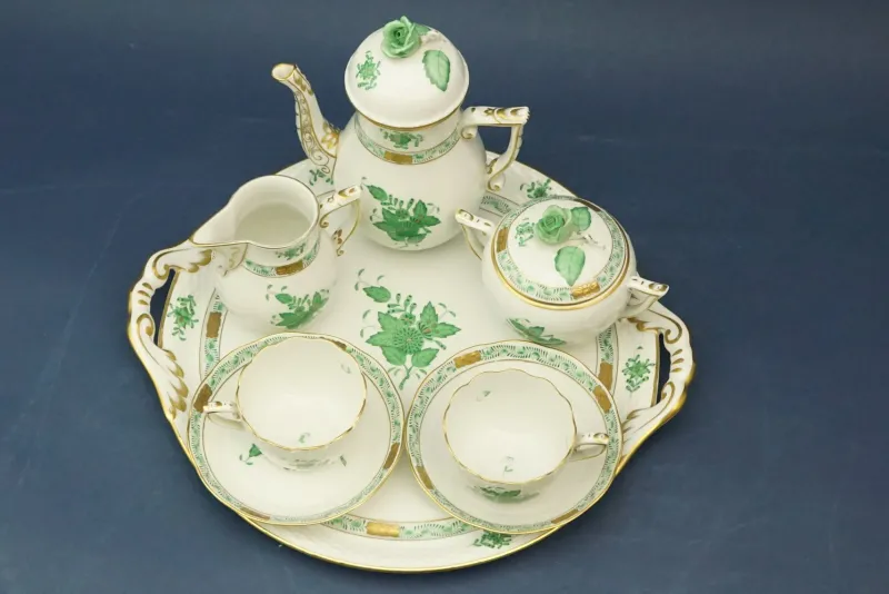 Discount Pamono Tete À Tete Coffee Service with Tray in Porcelain with Apponyi Decoration from Herend, Hungary, 1930s, Set of 8