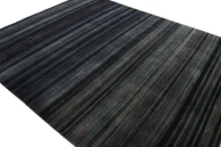 Pamono Textural Rug in Grisaille Blue and Black Stripes and Stripe from R&K Principal Jahanshah Nazmiyal><noscript><img width=