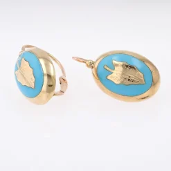 Online Pamono 19th Century 18 Karat French Yellow Gold Lever- Back & Blue Enamel Earrings, Set of 2