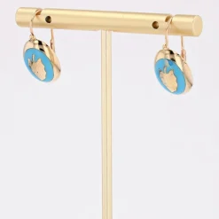 Online Pamono 19th Century 18 Karat French Yellow Gold Lever- Back & Blue Enamel Earrings, Set of 2