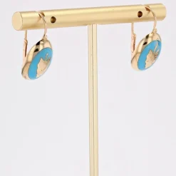 Online Pamono 19th Century 18 Karat French Yellow Gold Lever- Back & Blue Enamel Earrings, Set of 2