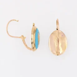 Online Pamono 19th Century 18 Karat French Yellow Gold Lever- Back & Blue Enamel Earrings, Set of 2