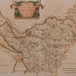 Pamono 18th Century Antique English Framed Cartography County Map of Cheshire from Robert Morden
